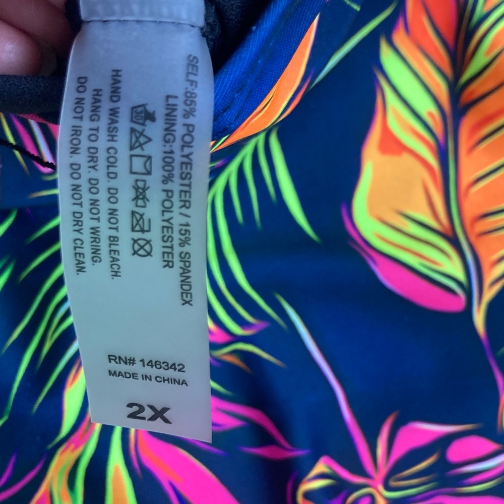Nicole Miller one piece racerback swimsuit tropical floral and palm print 2X - Picture 10 of 15